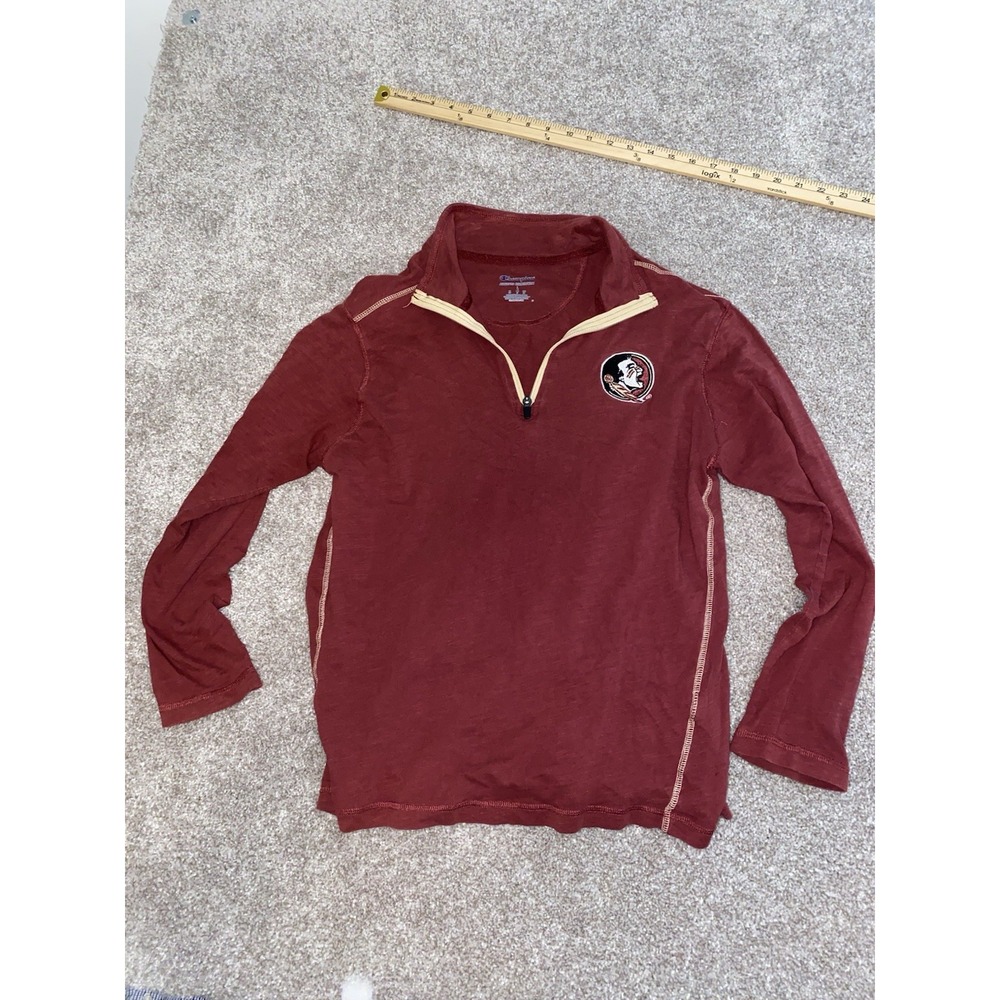 Champion Florida State Seminoles 1/4 Zip Sweater Mens L Red Football Gym Cotton - Picture 2 of 8